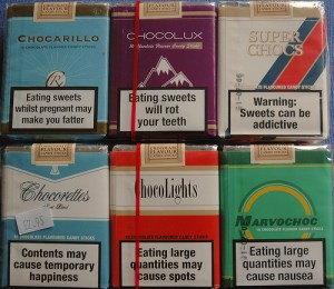 Chocolate cigarettes with warnings